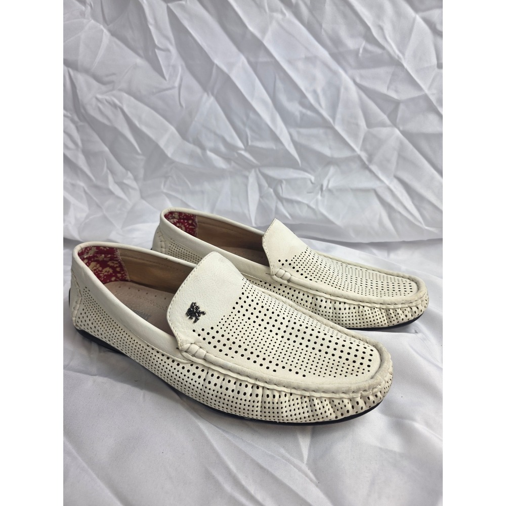Stacy Adams White Perforated Leather Driving Loafers Mens 10.5 M 25089-100